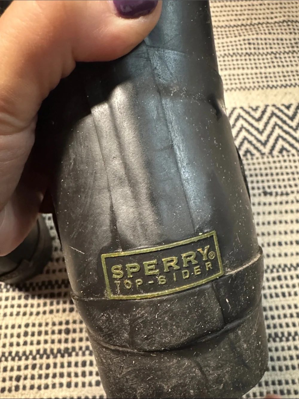 Sperry Women's Black Rain Boots with Brown Trim and Buckles
